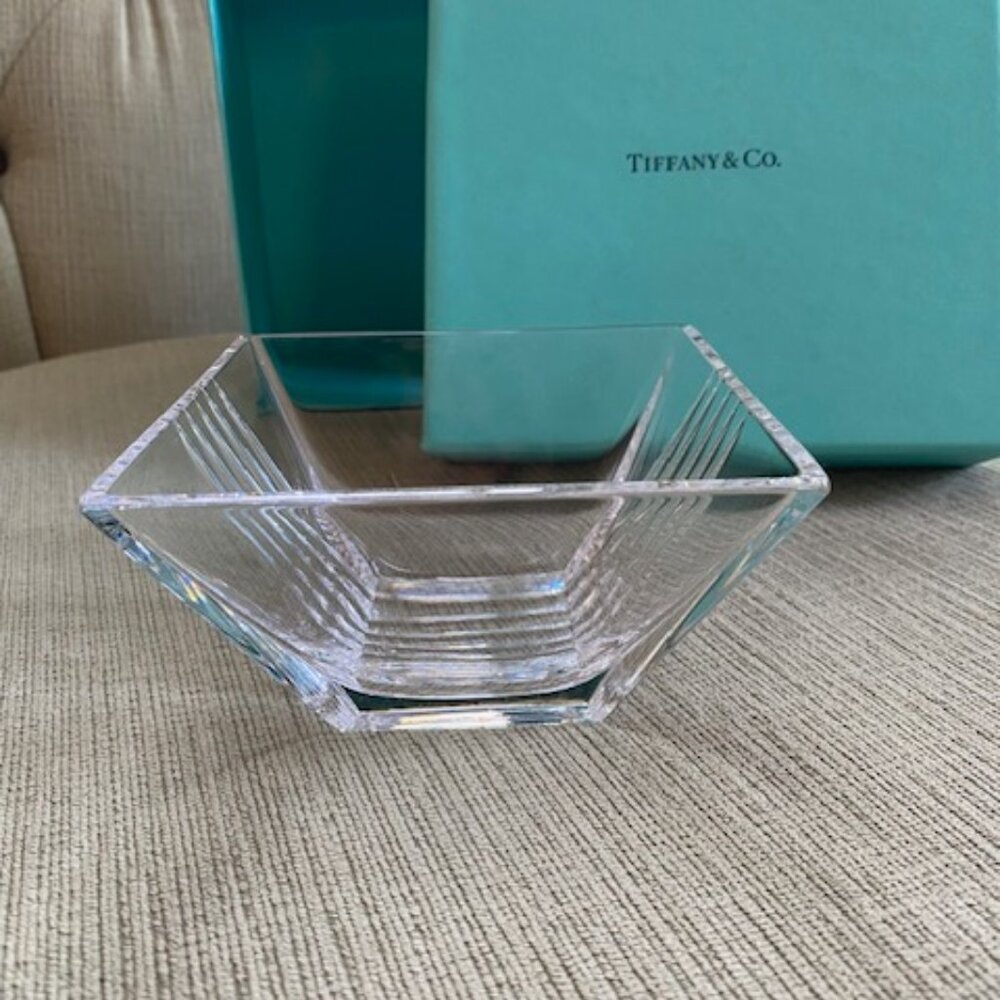 Tiffany Crystal Square Dish, New in Box